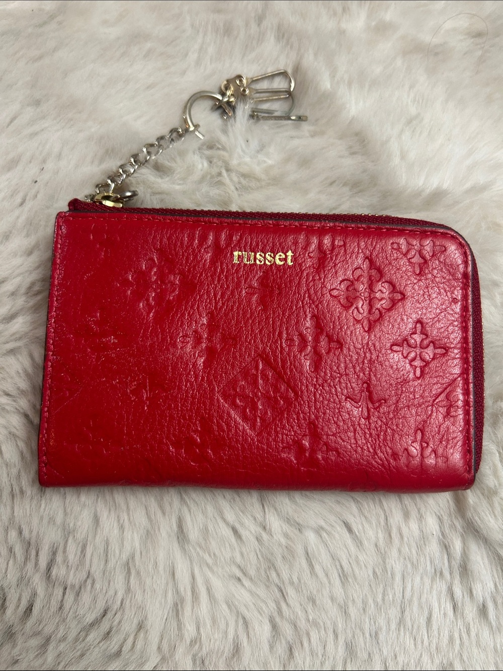 Russet red leather embossed key holder card holder .